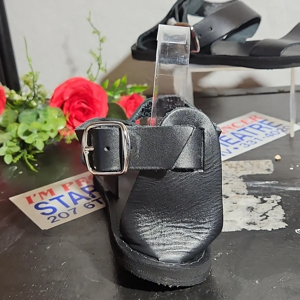 BRAVE SOLES The Jasmine Black Leather Upper Tire Soles Sandals 10